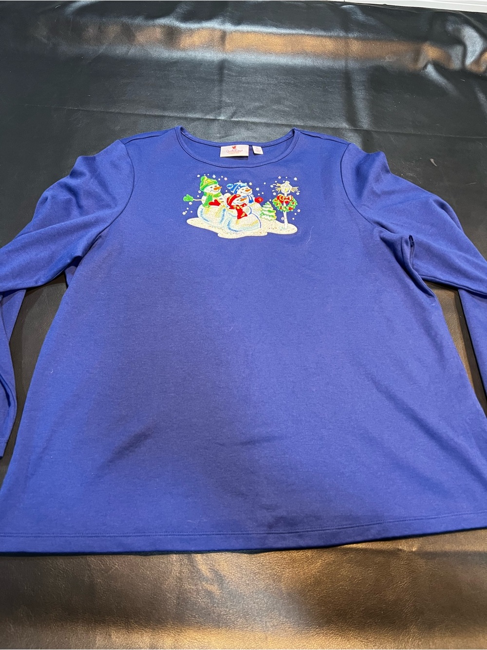 Quacker Factory Blue Long-Sleeve Snowman Holiday Winter Top Size XL